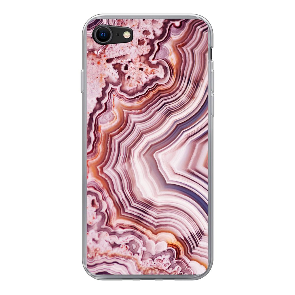 MuchoWow Handyhülle Schutzhülle Hülle für iPhone 7 Naturstein - Rosa - Luxus Silikon Softcase Handy Hülle - Kartenhalter