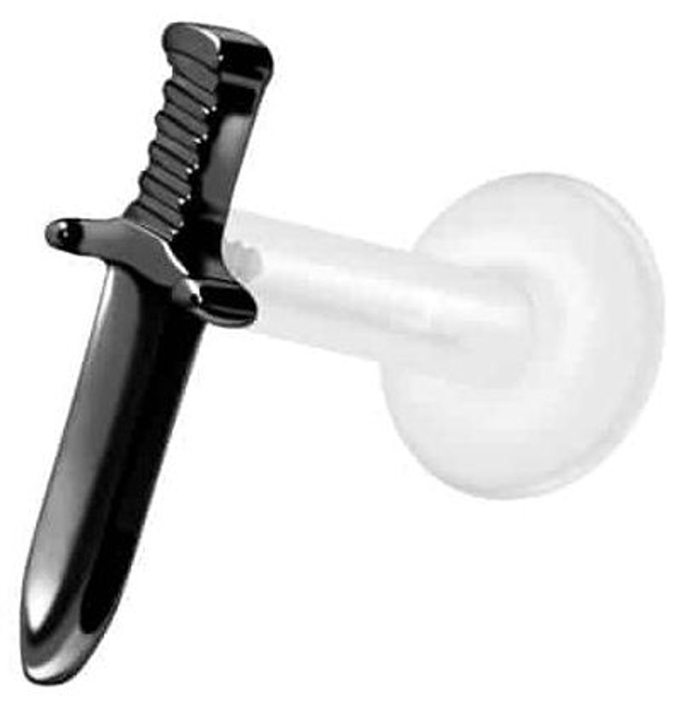 Ohrpiercing, Nasenpiercing PTFE Labret mit Innengewinde + Titan-Aufsatz SCHWERT Schwarz Stablänge: 5mm | Stabstärke: 1,2mm