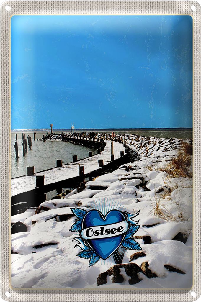 Blechschild Reise 40x30cm Ostsee Deutschland Schnee Winterzeit