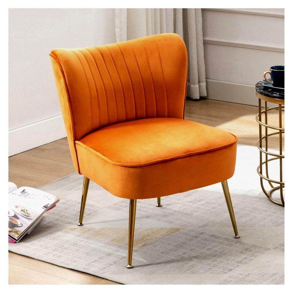 Samt Polsterstuhl mit Metallbeinen - Gepolsterter Lesesessel für Balkon und Wohnzimmer (Orange-1er)