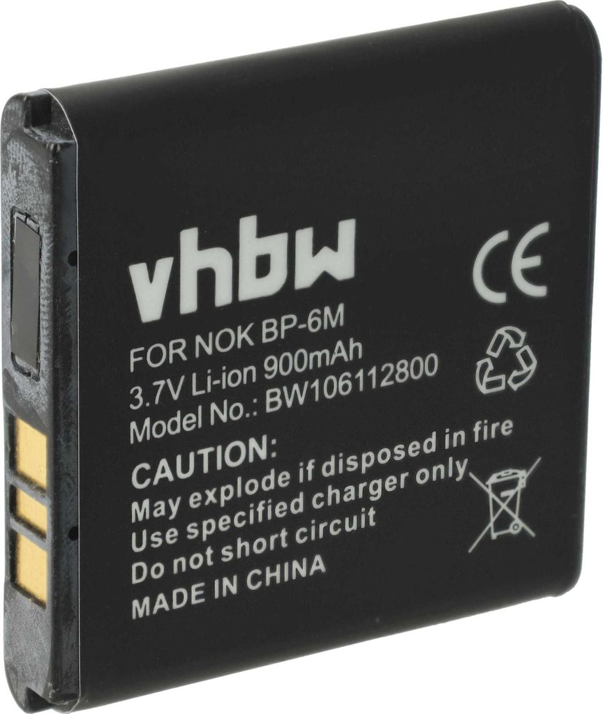 vhbw Akku kompatibel mit Nokia N93, N73 Handy Smartphone Telefon (900 mAh, 3,7 V, Li-Ion)