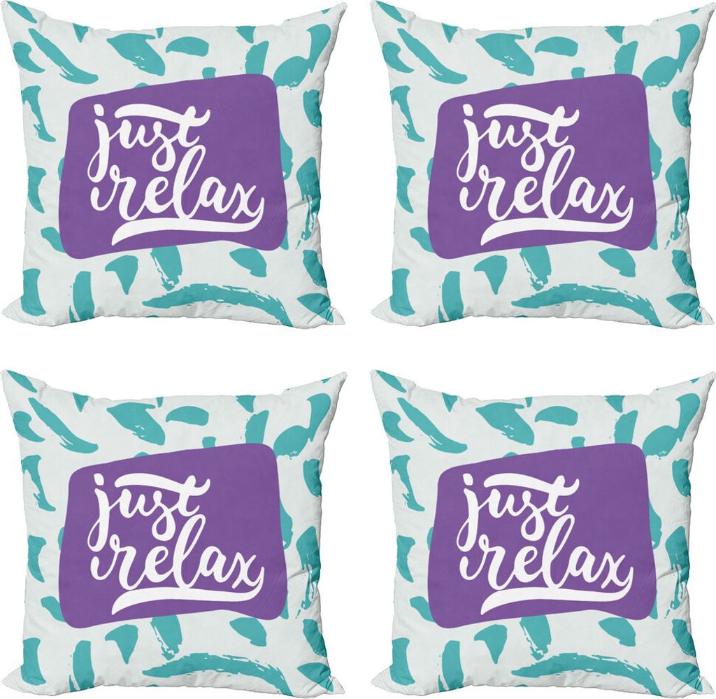 ABAKUHAUS Sprichwort Kissenbezug Set (4 Stück), Kalligraphisches Nachricht, Moderner Doppelseitiger Digitaldruck, 45 cm x 45 cm, Violett Grau Seafoam