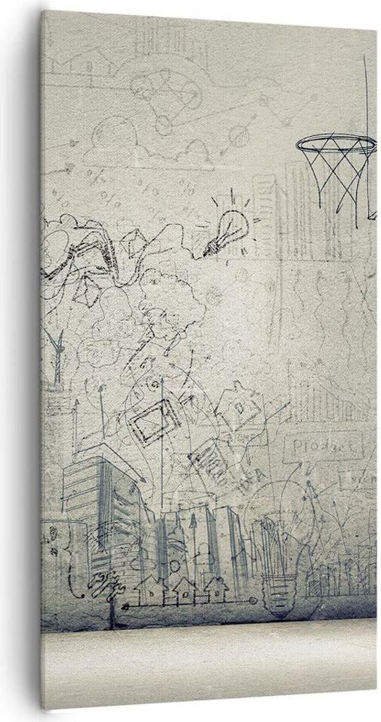 Bild auf Leinwand - Leinwandbild - Graffiti Tapete Zeichnung Haus - 65x120cm - Wand Bild - Wanddeko - Leinwanddruck - Bilder - Kunstdruck - Wanddek...