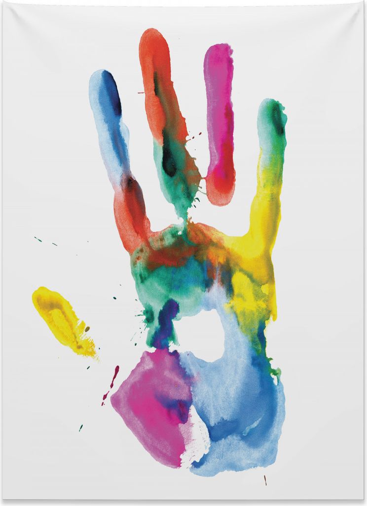 Abakuhaus Aquarell Wandteppich, Farbige menschliche Hand aus Weiches Mikrofaser Stoff Kein Verblassen Klare Farben Waschbar, 110 x 150 cm, Mehrfarbig