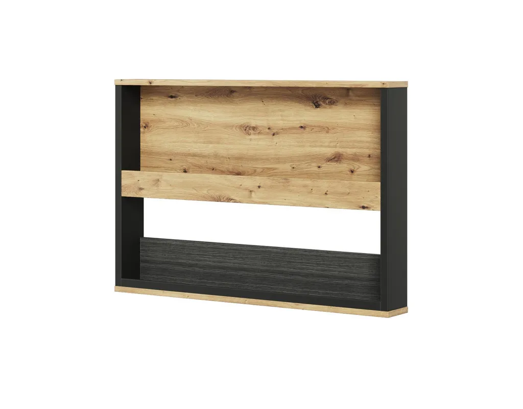 Étagère murale déco pour salon ou bureau, 2 niches en chêne noir 92cm