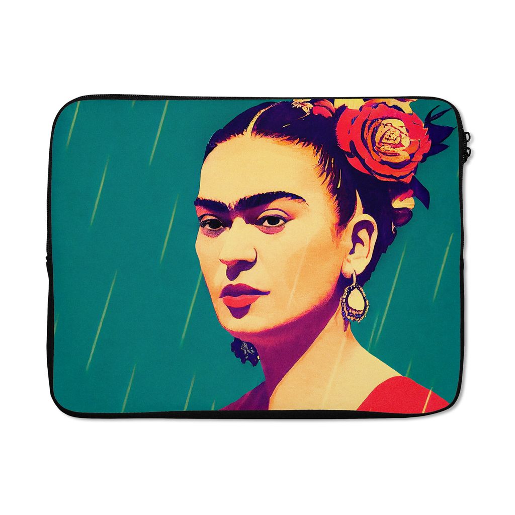 MuchoWow Laptop Hülle 17 Zoll Laptoptasche Porträt - Frida Kahlo - Frau - Vintage - Rot - Zipper - Schutzabdeckung