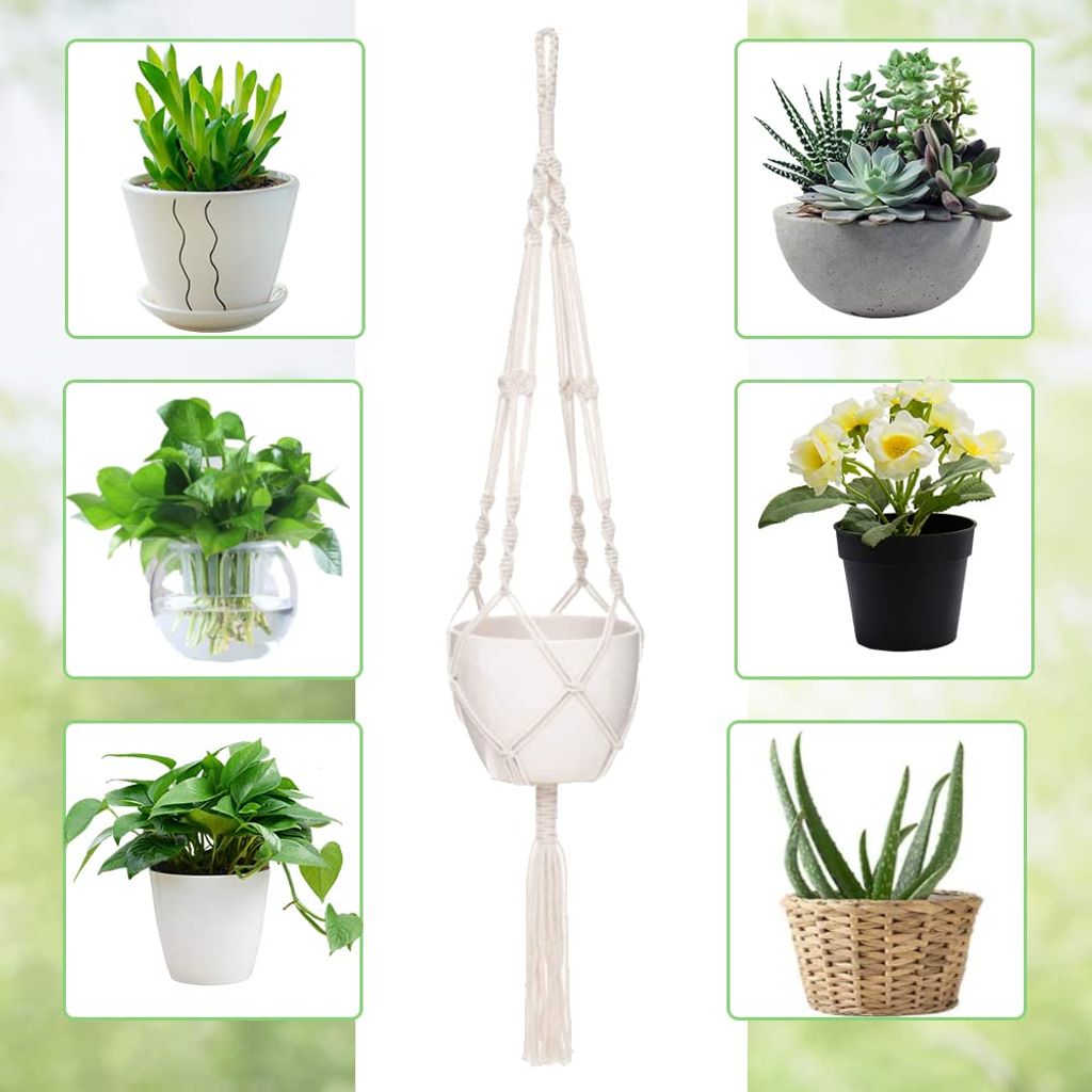 PAGJHRFJG Makramee Pflanzenaufhänger 8er Set - Beige Baumwollseile 40cm