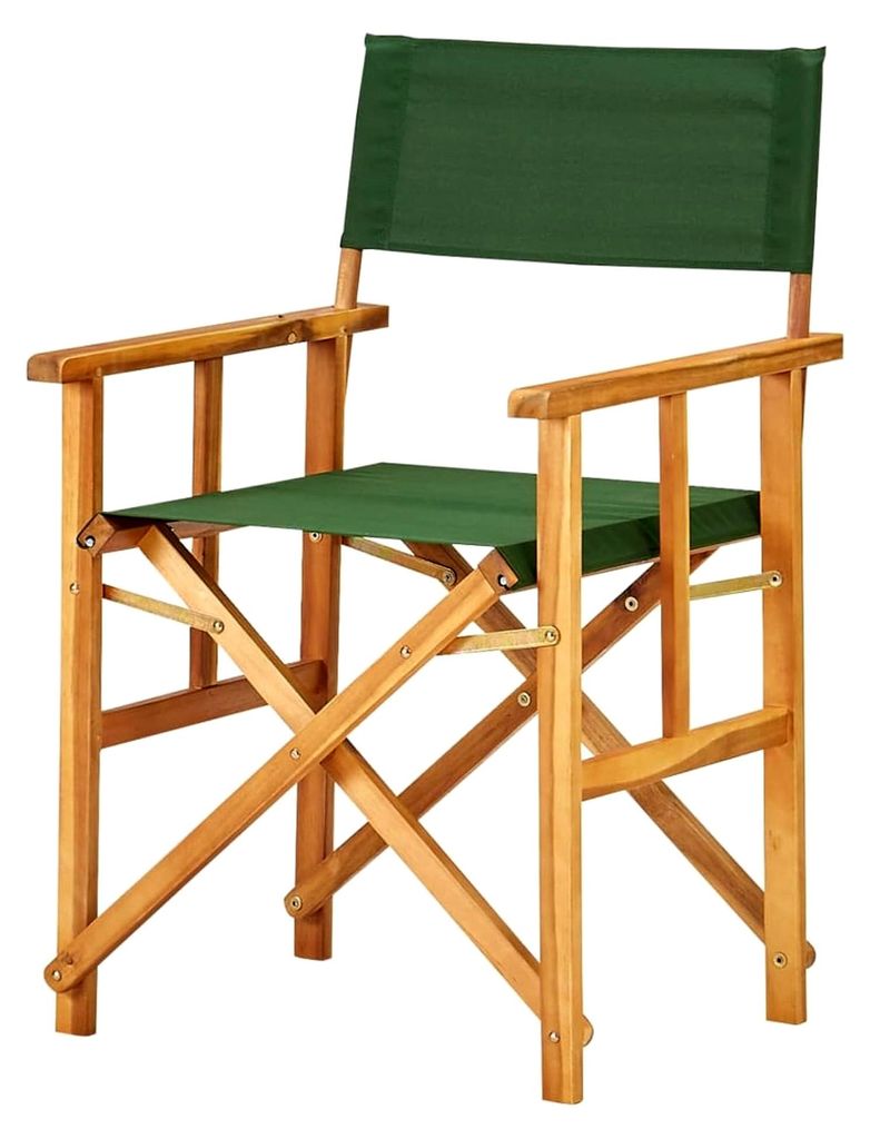 Regiestuhl aus massivem Akazienholz in Grün, Balkonstuhl, Outdoor Esszimmerstühle, Gartenmöbel, Stühle für die Terrasse