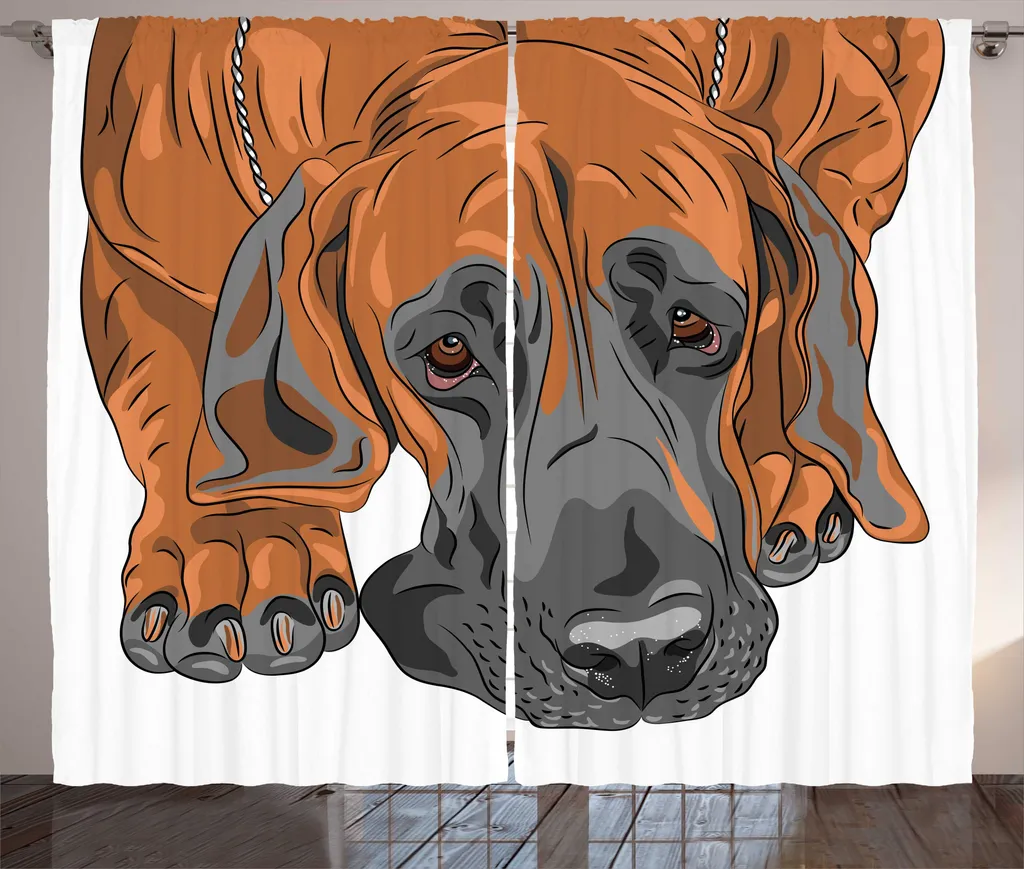 Rideau de chambre à ruban froncé avec motifs chiens rustiques 280x225
