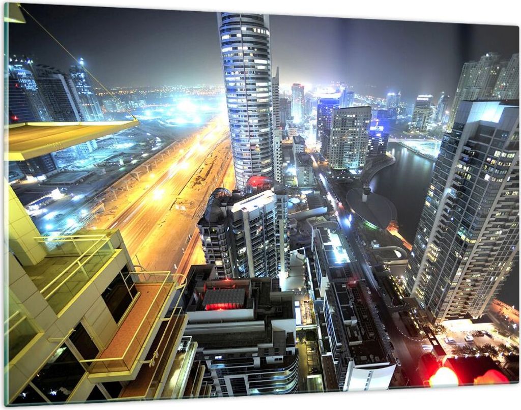 Bilder auf glas - Architektur Industrie Nacht Licht - 120x80cm - Glasbilder - Wandbilder - Kunstdruck - Wanddekoration aus Glas - Glas Bilder - Wan...