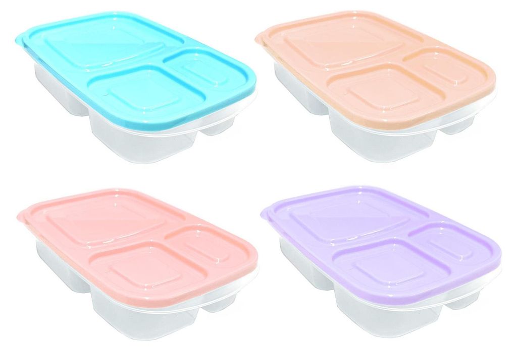 4er Set Kunststoff Lunchboxen 1,2 Liter 3 Fächer Brotdose Produktbild 