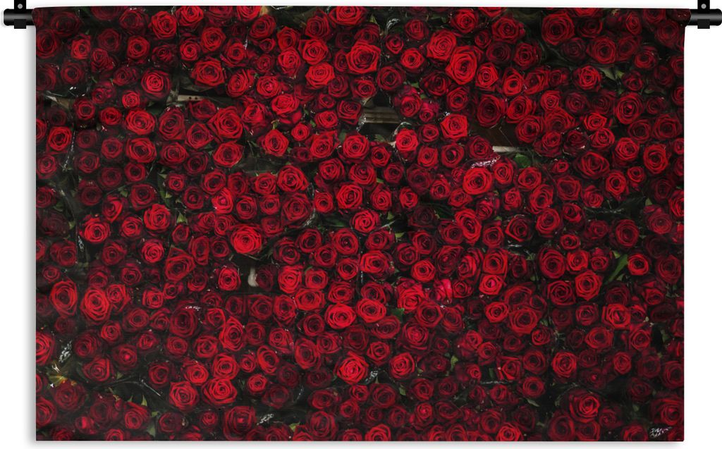 MuchoWow Wandteppich Wandbehang Blumen - Rosen - Rot 150x100 cm Tapisserie Dekoration Wandtuch - Waschbar - Tapisserien - Wand-Decke