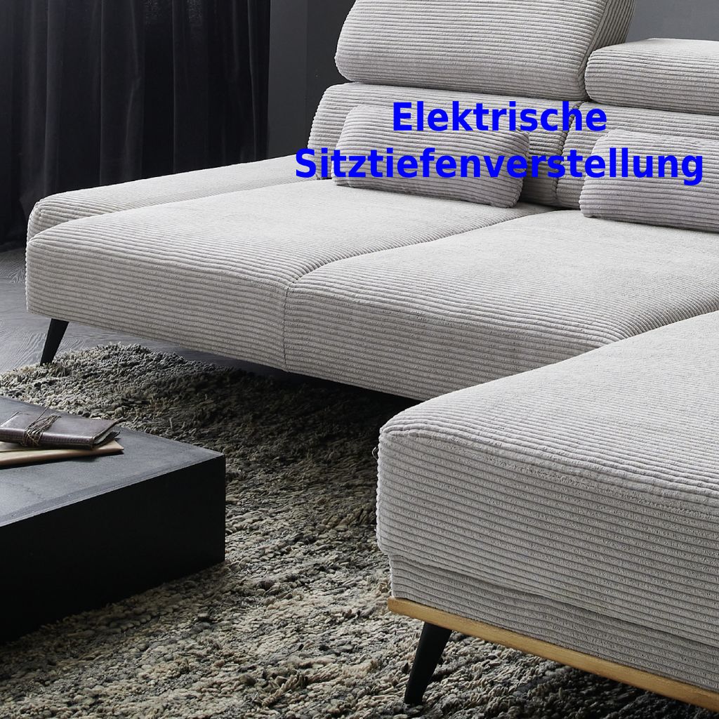 Wohnlandschaft Ecksofa Hanoi Grau mit Sitztiefenverstellung Bett Sofa  Schlafsofa