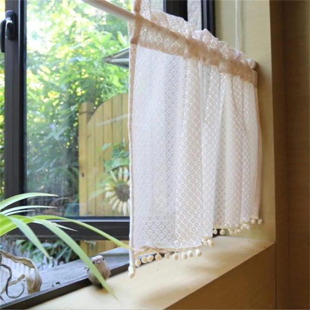 Rideau de bistrot style champêtre en lin crocheté romantique 130x60 cm