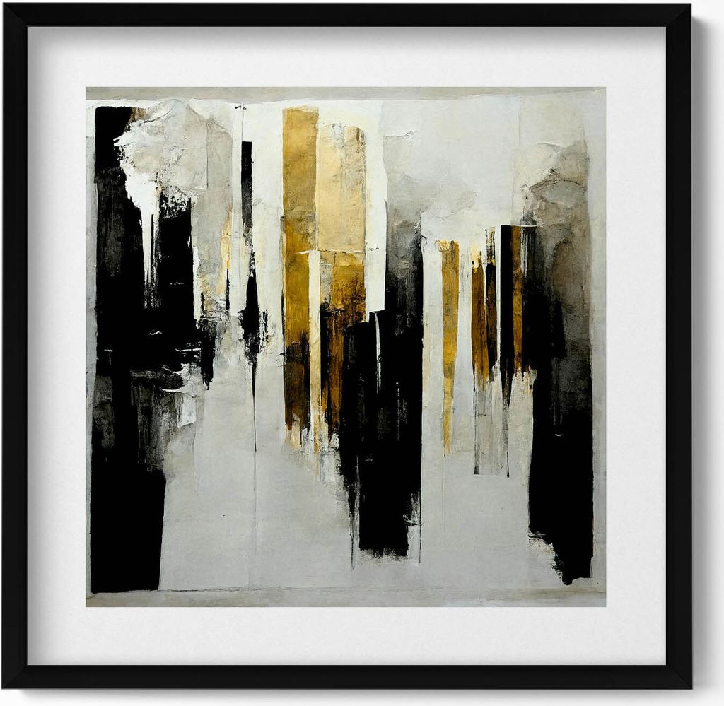 Abstrakte Kunst mit Gold– Wandbild mit Rahmen – Gerahmtes Bild – Wanddekoration – 50x50 cm – Schwarz Rahmen