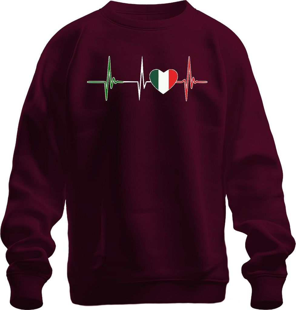 Italien Herzschlag EKG Herz mit Italien Flagge Liebe Fan Amore Uni Sweatshirt Pullover, Burgundy, 3XL