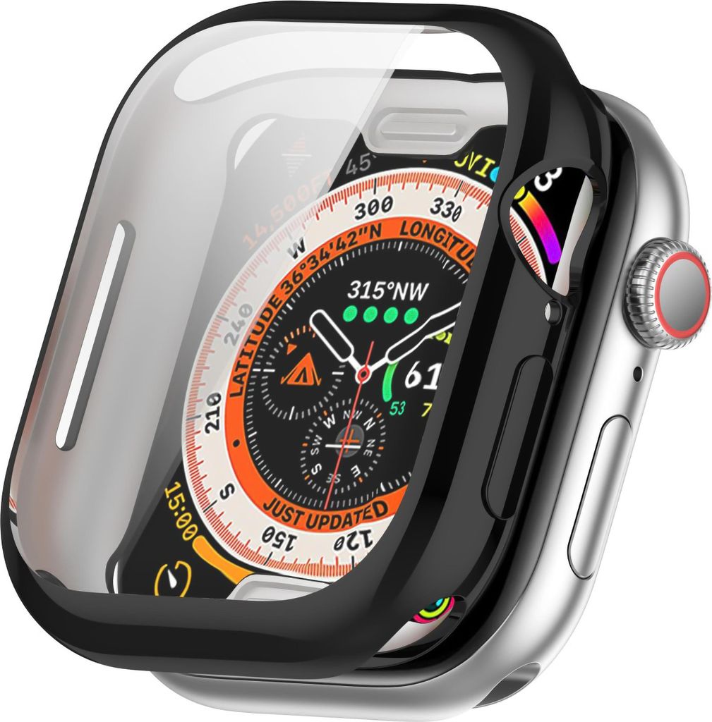 Cazy Hülle geeignet für Apple Watch 41mm - Hülle mit Displayschutz - Schwarz