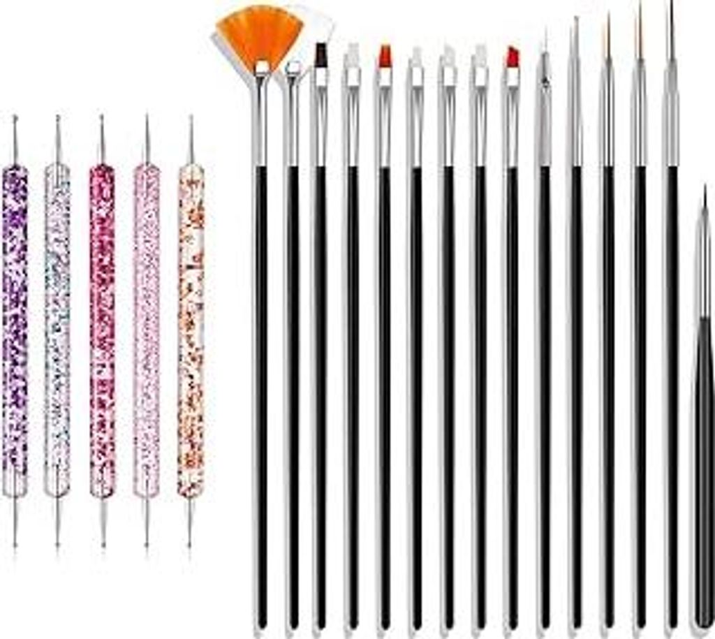 Nail Art Pinsel Set, 20pcs Nageldesign Malerei Pinsel, Professionelle Nail Art Design Pinsel, Nail Fine Liner Pinsel, Schwarz