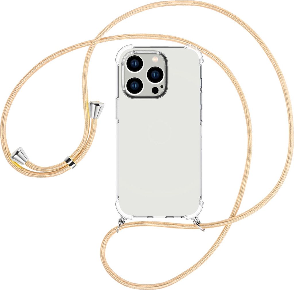 Handykette Backcover-Schutzhülle mit Band (Metall silberfarben) für Apple iPhone 15 Pro - Goldkordel