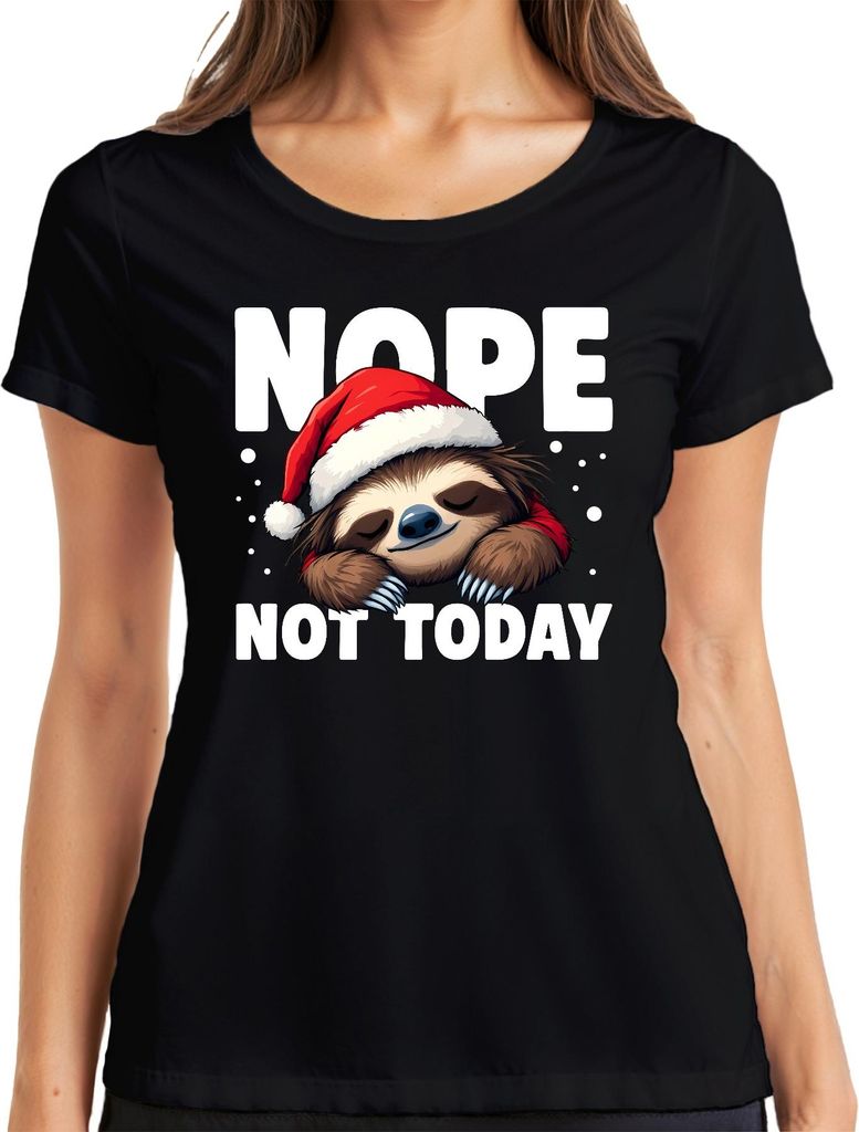NOPE NOT TODAY Faultier Weihnachten Weihnachtsmütze faul süß Damen T-Shirt, Schwarz, XXL