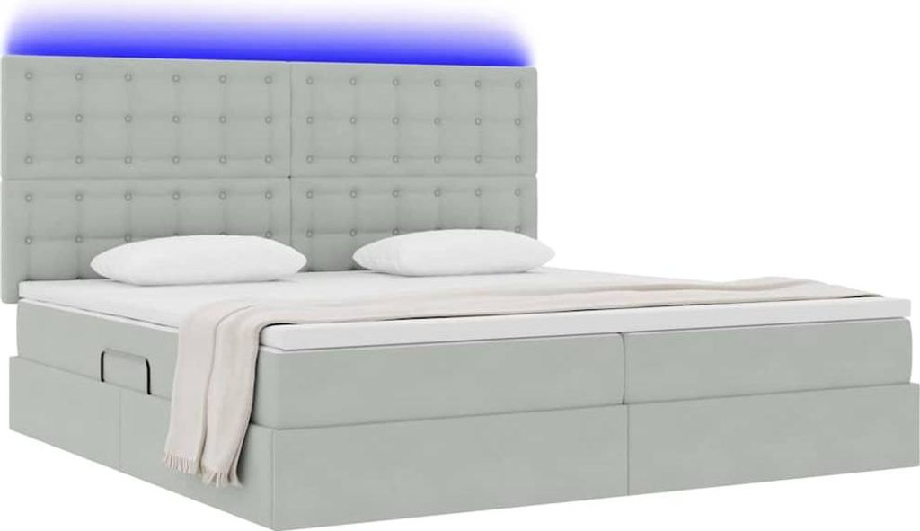 Stabli Bett mit Stauraum und LED Hellgrau 200 x 200cm Samt - DE852538 - Klassische BettenJugendbett Tagesbett