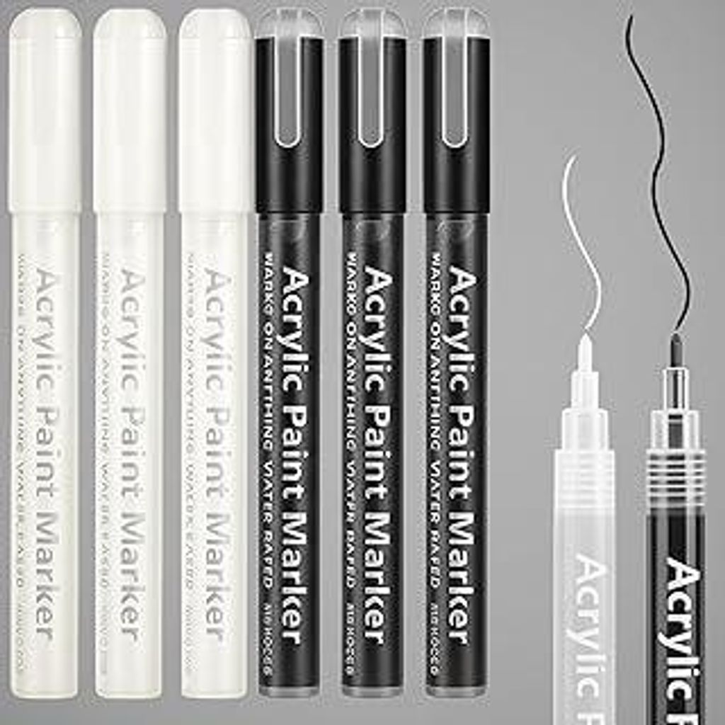 Tocyfia permanent marker stifte 3weiß 3Schwarz, Acrylmarker für Stoff, Leinwand, Stein, Glas, Holz, Papier, Heimwerken?6?