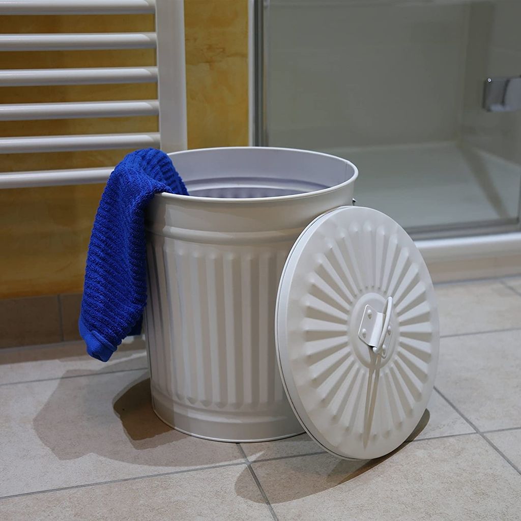 Bidone In Metallo Jinfa Da 62L Con Manici E Coperchio: Design Vintage, Antiruggine, + 30 Sacchetti Inclusi - Perfetto Per Casa E Giardino