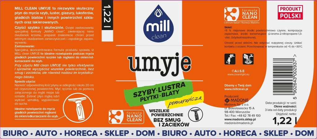 Mill Clean Washes, Nettoyant pour vitres orange, 1,22 l Image du produit 