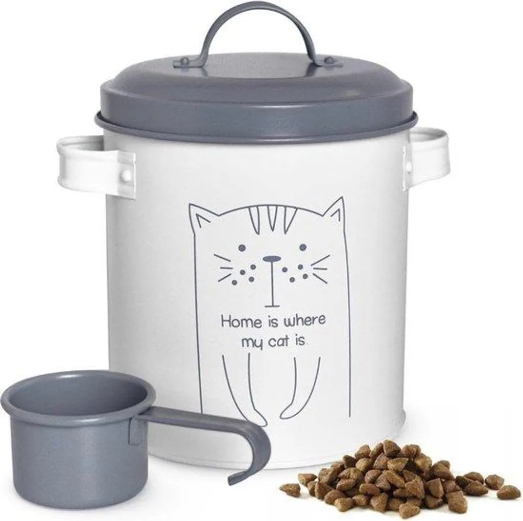 Boîte à croquettes chat métal gris 5L : stop aux odeurs et sacs encombrants