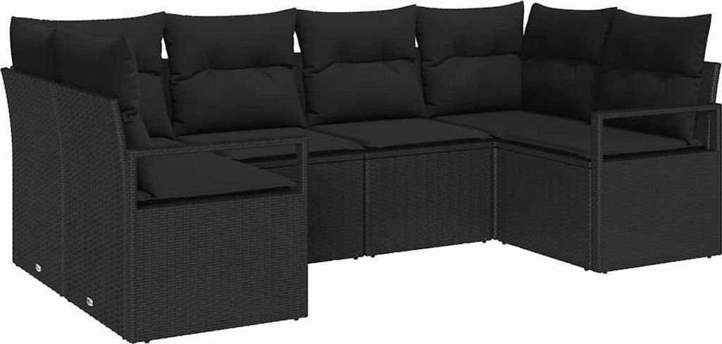 vidaXL Sofa Set mit Kissen 6 pcs Schwarz Poly-Rattan