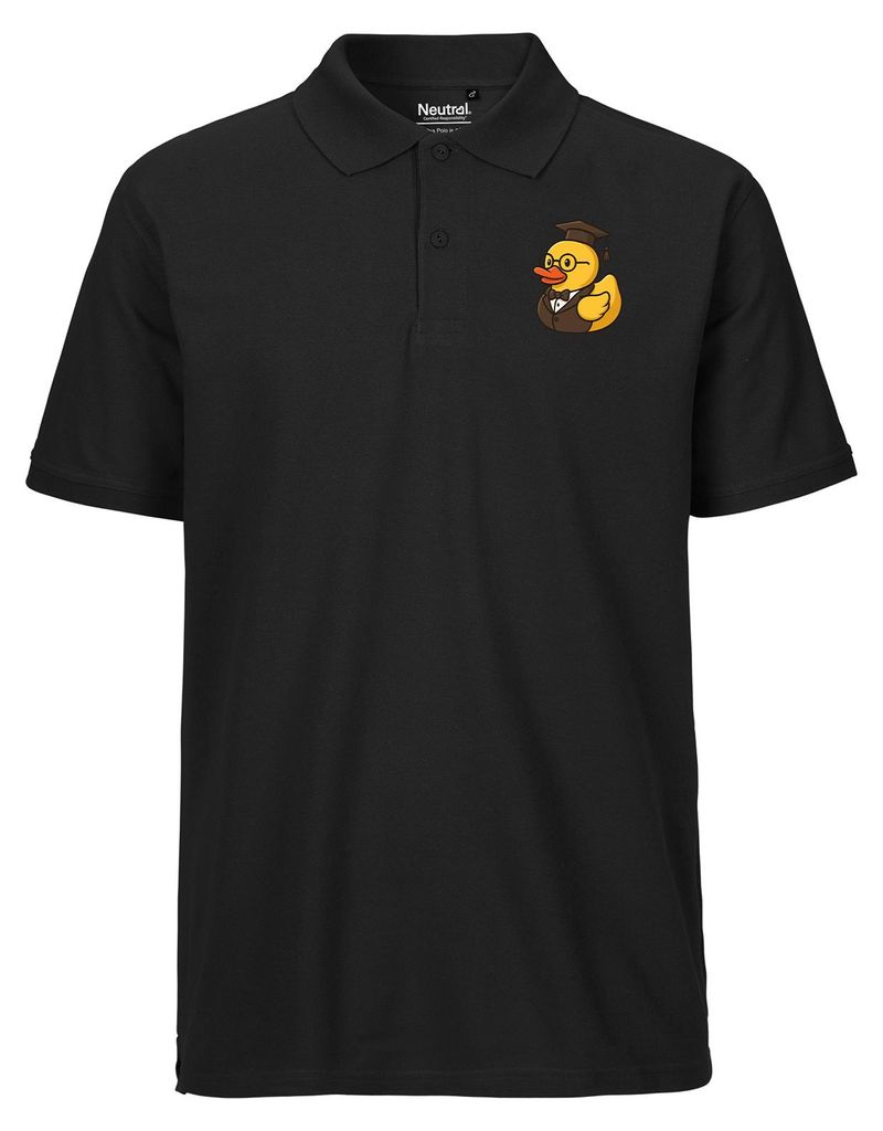 Huuraa Herren Polo Shirt Quietscheente Professor Gummiente Lehrer 3XL Black Bio Baumwolle Fairtrade Poloshirt Geschenkidee