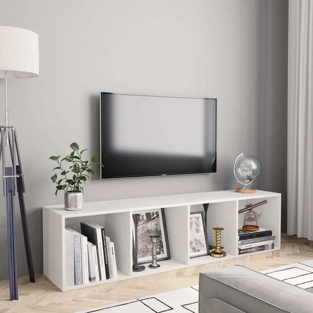 Rangement Multimédia Blanc 143cm pour Salon ou Bibliothèque de Chambre
