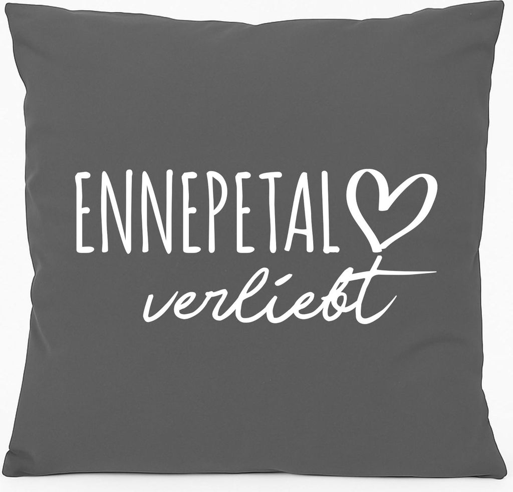 Huuraa Kissen Ennepetal verliebt 40x40cm mit Füllung Steel Grey Baumwolle Dekokissen Geschenkidee