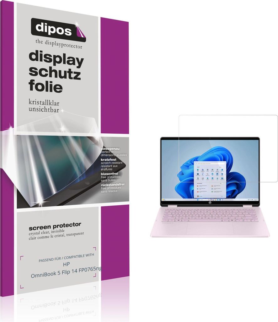2x Schutzfolie für HP OmniBook 5 Flip 14 FP0765ng klar Displayschutzfolie Folie Display Schutz dipos