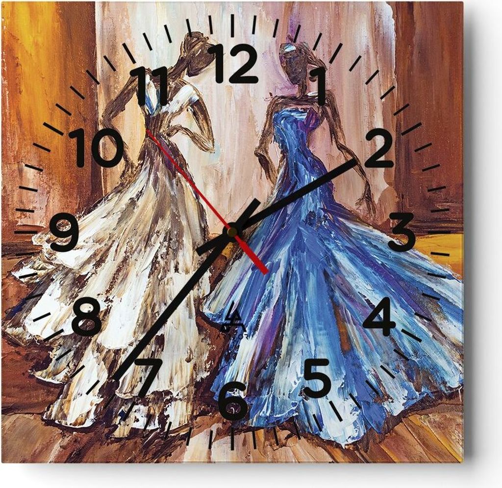 Wanduhr - Quadrat - Glasuhr - Frauen Kleider Öl - 40x40cm - Schleichendes Uhrwerk - Lautlos - zum Aufhängen bereit - Dekoration Modern - Wanddeko...