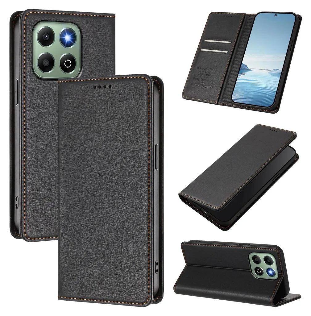 PEIYE Cover Pelle per Honor X6a, Portafoglio PU Pelle Slot Schede, Custodia Cavalletto Stile Libro Chiusura Magnetica, Flip Case -Rosso