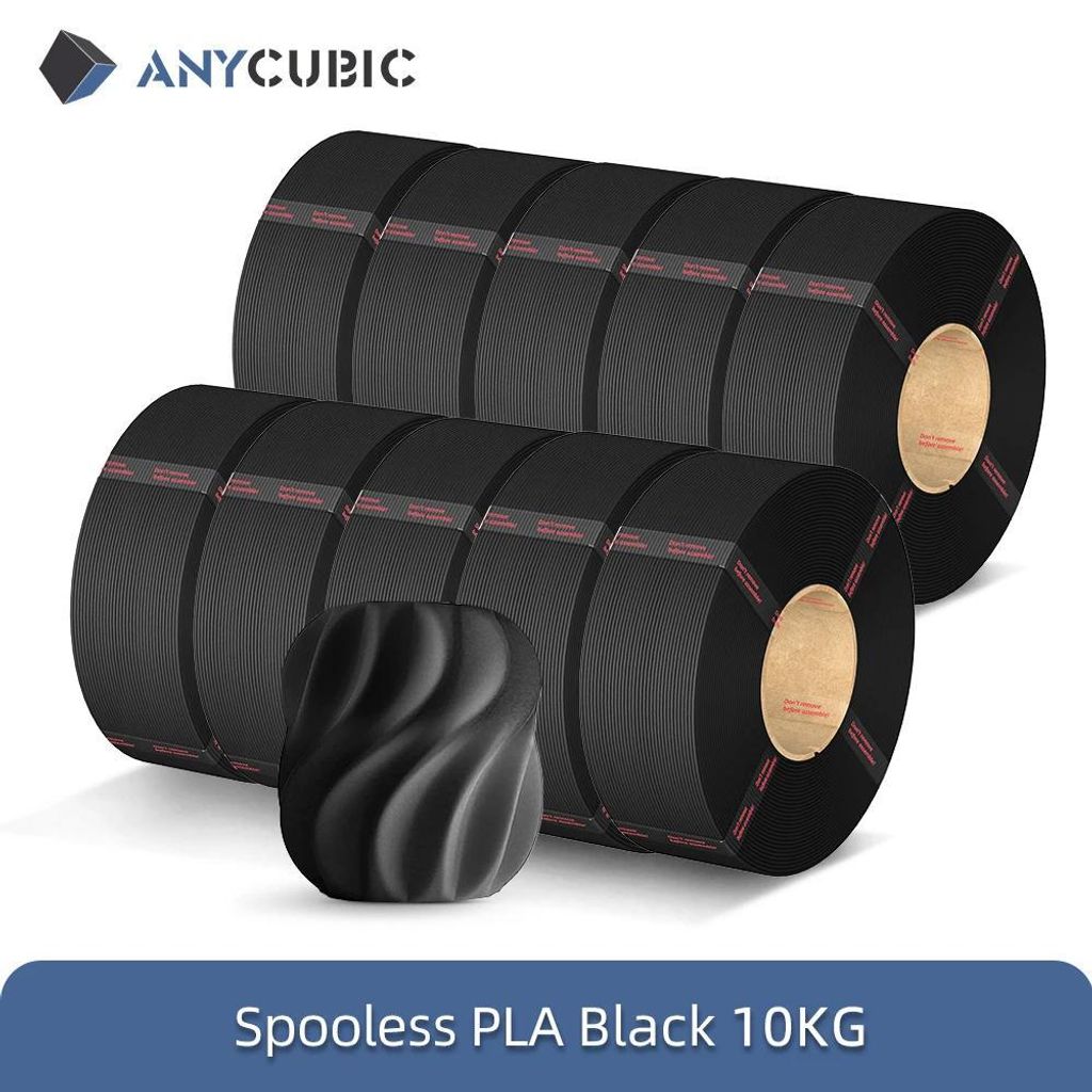 3D-Drucker Filament - PLA Refill ohne Spule - 1,75 mm - 10 kg - Für FDM/FFF - Schwarz