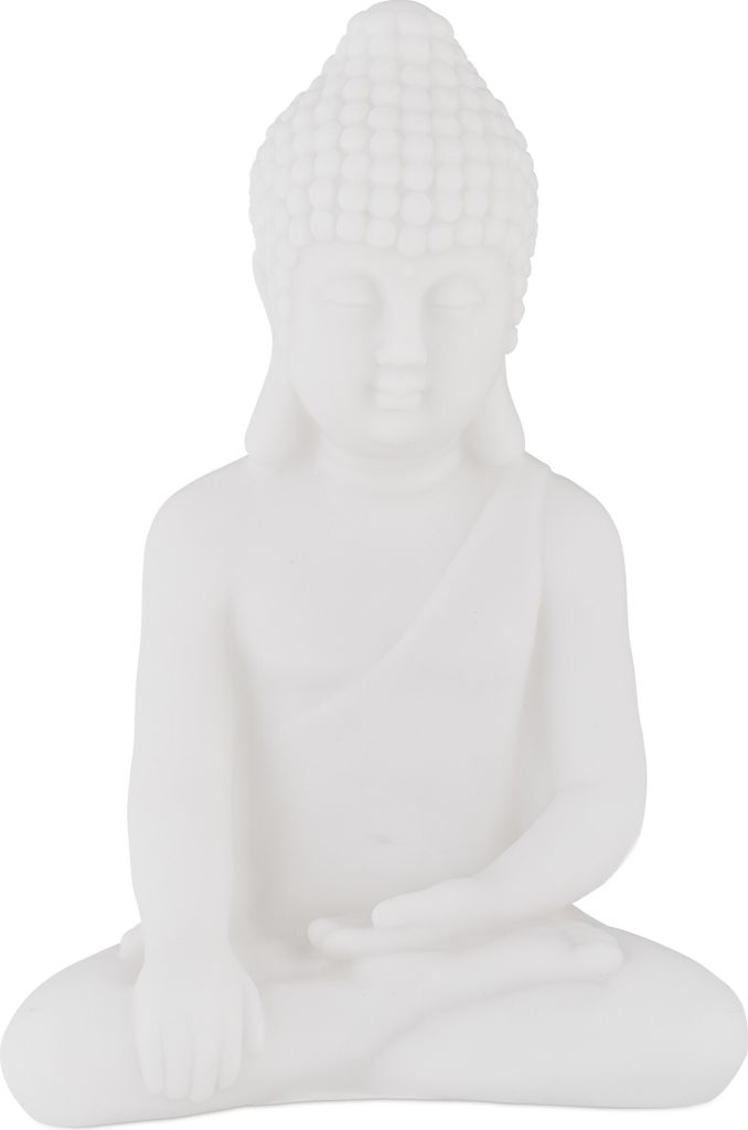 Relaxdays Buddha Figur sitzend, 17 cm hoch, Garten-Dekofigur, wetterfest & frostsicher, Dekoskulptur Wohnzimmer, weiß