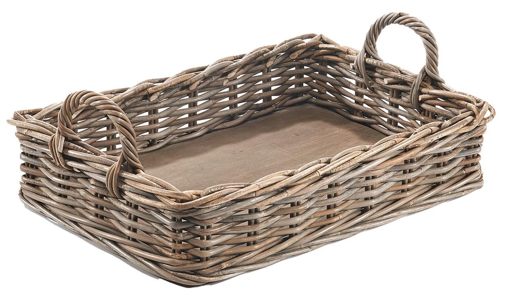 Podnos Kobolo 56x38x12 cm z ratanu s dreveným základom Obrázok produktu 