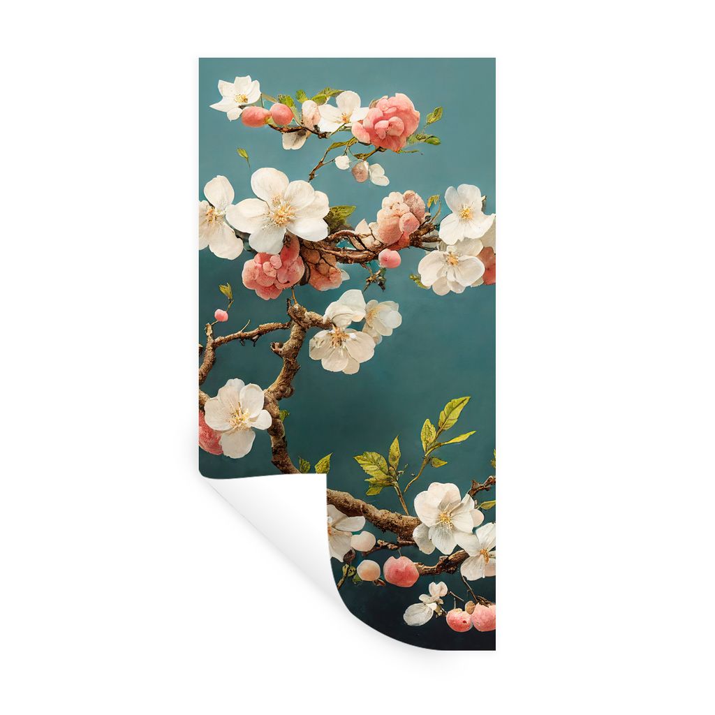 MuchoWow Wandtattoo Wandsticker Wandaufkleber Blumen - Blüte - Kirsche - Zweig - Weiß 40x80 cm Selbstklebend und Repositionierbar - Repositioni...