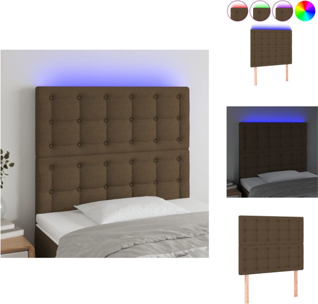 vidaXL LED Kopfteil Dunkelbraun 90x5x118/128 cm Stoff - Kopf- & Fußenden