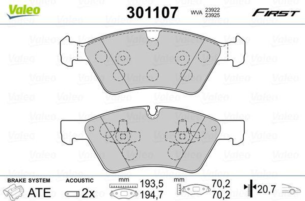 VALEO 301107 Bremsbelagsatz, Scheibenbremse OE 0044204020 kompatibel mit E-Klasse, G-Klasse, GL-Klasse, M-Klasse, R-Klasse, V-Klasse