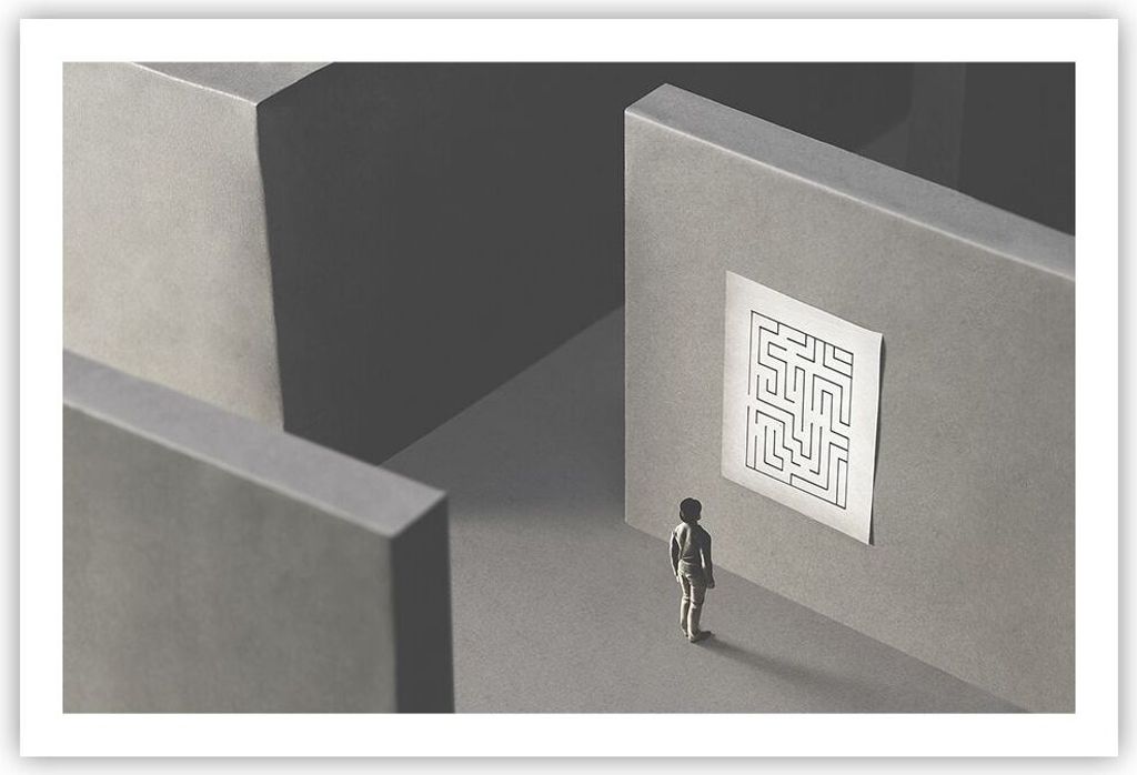 Poster - Poster ohne Rahmen - Labyrinth Grau Verloren - 91,5x61 cm - Wand Bild - Wanddeko - Wandbilder - Kunstposter - Wandposter - Bilder - Kunstd...