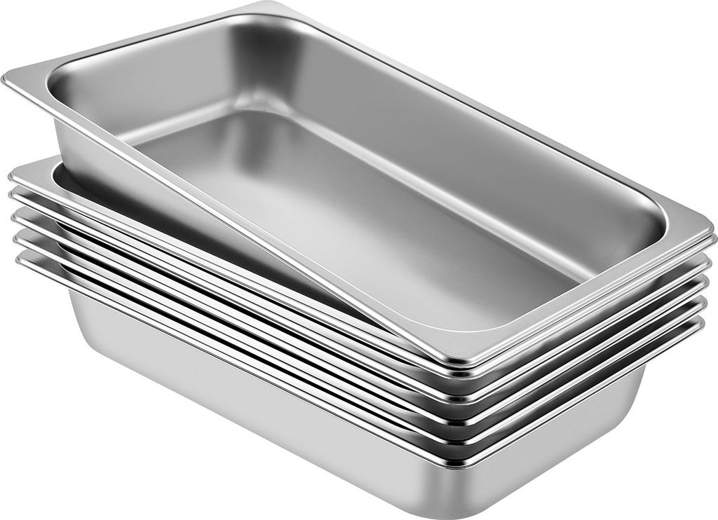 VEV Edelstahl Behälter 6 Stk Speisebehälter 537 x 330 x 90 mm kommerzieller Warmhaltebehälter für Hotelpfanne Tisch Food