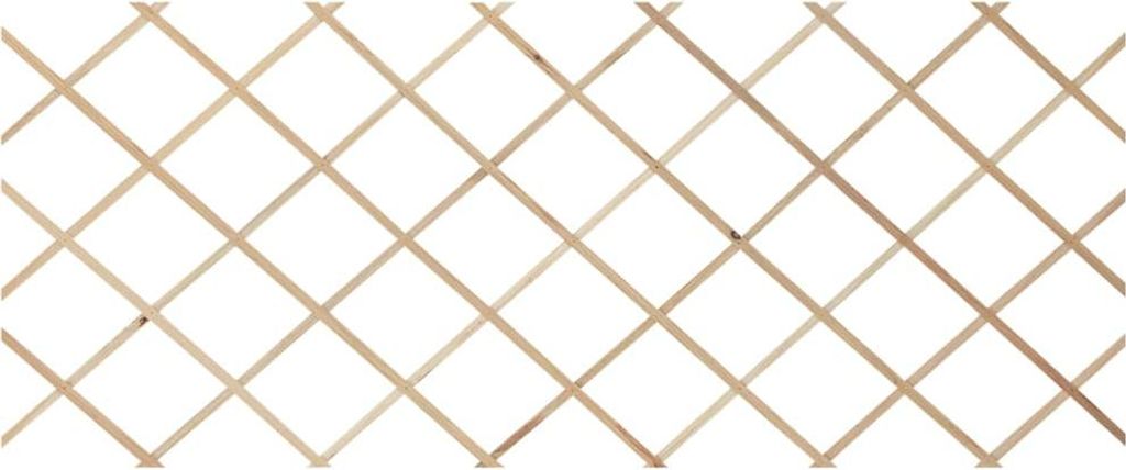 A close-up view of a wooden lattice fence against a white background.