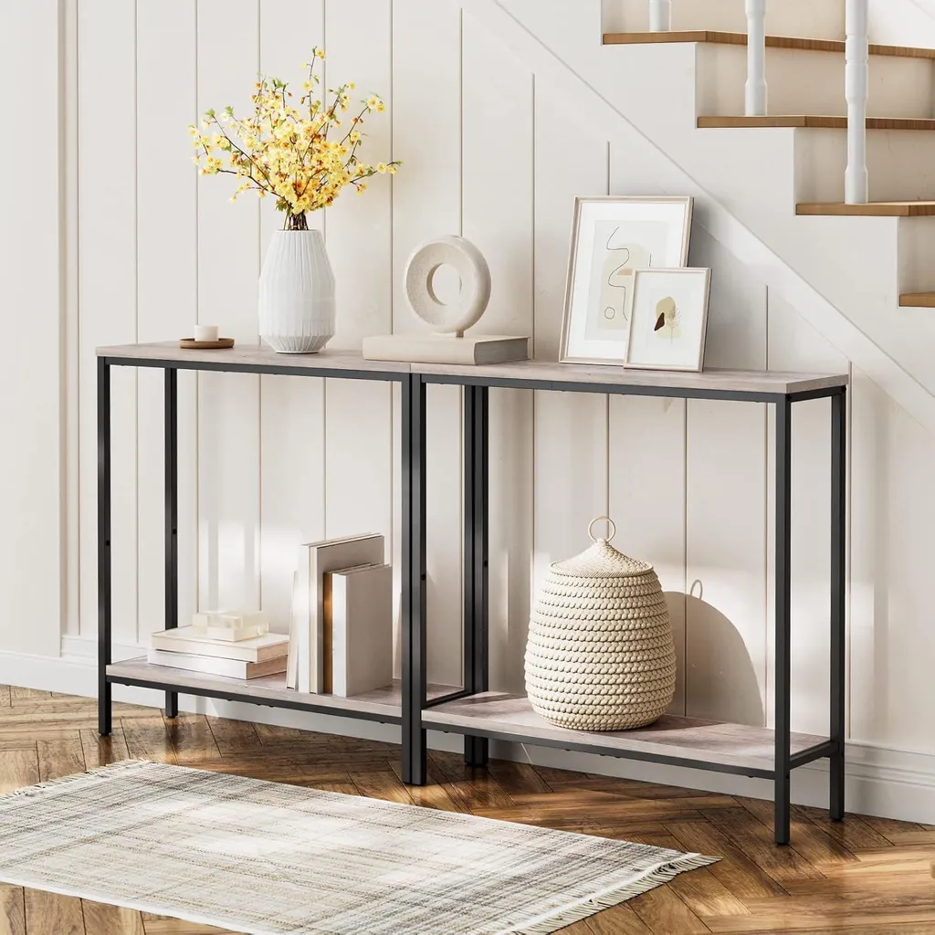 Table Console Gain de Place - Étroite 22cm - Gris-Noir HOOBRO