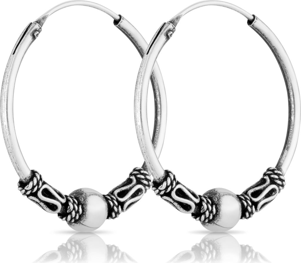Paar Bali Creolen 22mm aus 925 Sterling Silber Mittelalter Produktbild 