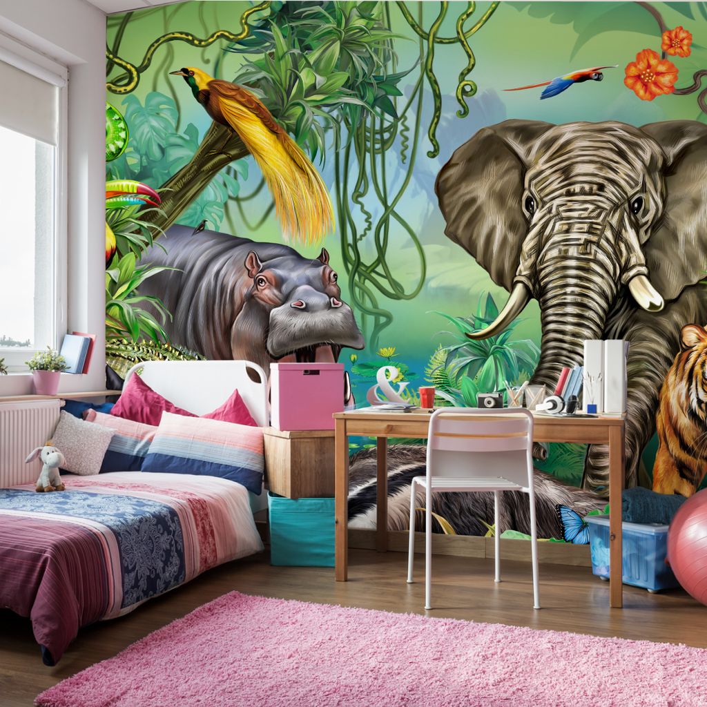 Muralo XXL Selbstklebende FOTOTAPETE Tropischer Tapirwald HIPOPOTAM (B) 152,5 cm x (H) 104 cm Tapete Wandtapete WOHNZIMMER SCHLAFZIMMER 4846