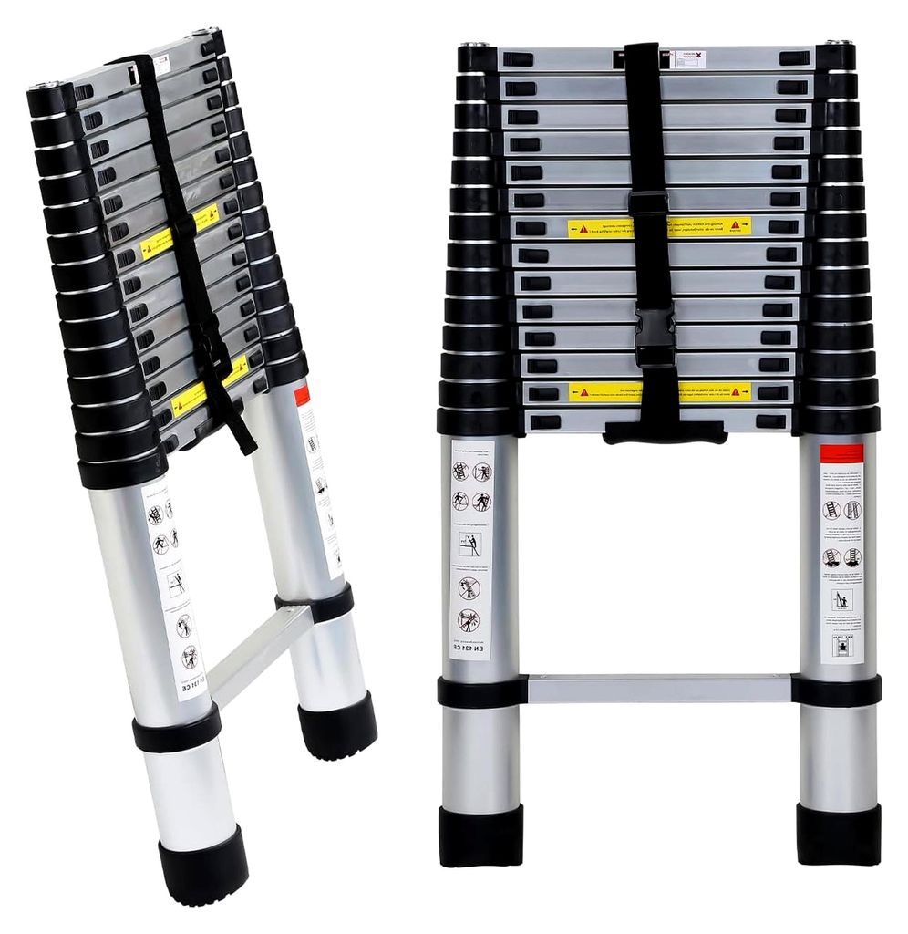 4,4 m Aluminium Teleskopleiter, Mehrstufiger Sicherheitsschalter, Tragbare rutschfeste Teleskopleiter, Mehrzweckleiter, Max. Belastung 150 kg