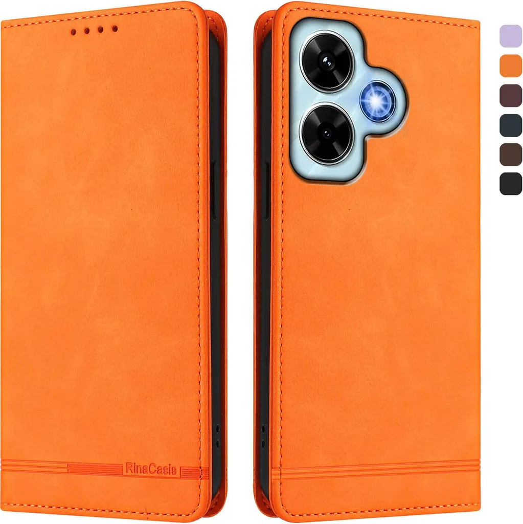 Custodia Arancione Xiaomi Redmi Note 13 4G - Flip Case in Ecopelle